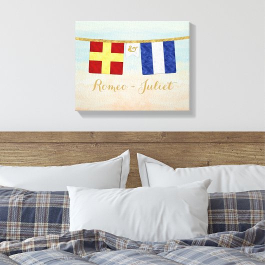Koppels Monogram Maritime Signal Flags Waterverf Canvas Afdruk (Insitu (Slaapkamer))