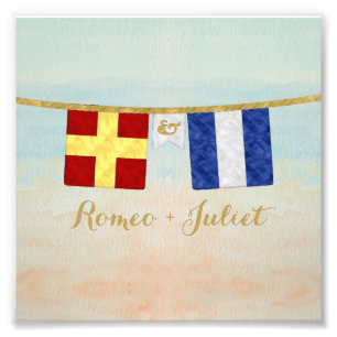 Koppels Monogram Maritime Signal Flags Waterverf Foto Afdruk