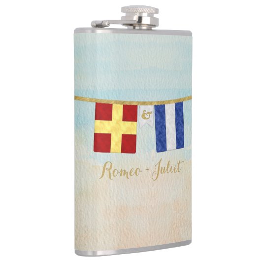 Koppels Monogram Maritime Signal Flags Waterverf Heupfles (Rechts)