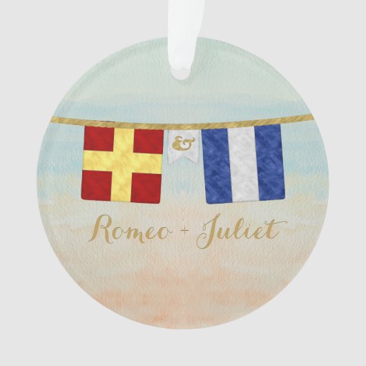 Koppels Monogram Maritime Signal Flags Waterverf Ornament (voorkant)