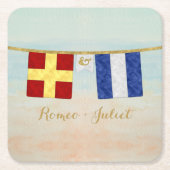Koppels Monogram Maritime Signal Flags Waterverf Vierkante Kartonnen Onderzetter (Voorkant)