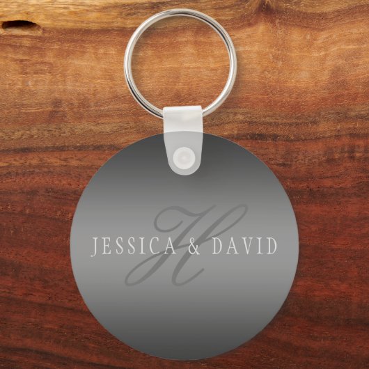 Koppels Namen & Achternaam Monogram Gradiënt Grijs Sleutelhanger (Voorkant)