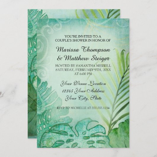 Koppels tonen een tropische regenwouwerpalm met le kaart (Voorkant / Achterkant)