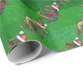 Koppen en kwartels Festive TRex Green Pattern Cadeaupapier (Rol Hoek)
