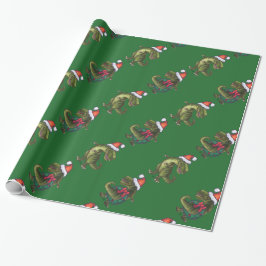 Koppen en kwartels Festive TRex Green Pattern Cadeaupapier