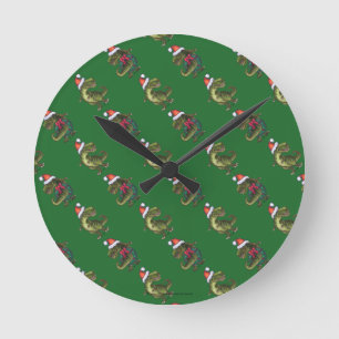 Koppen en kwartels Festive TRex Green Pattern Ronde Klok