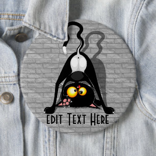 Koprolstaande grappige cartoon karakter kat ronde button 6,0 cm