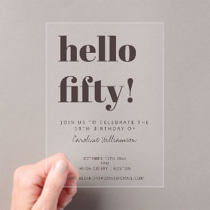 Koptekst Typografie Bruin Modern 50e Verjaardag He Acryl Uitnodigingen