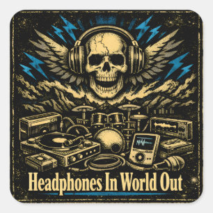 Koptelefoons In Wereld Uit – Muziek Ontsnappingszo Vierkante Sticker