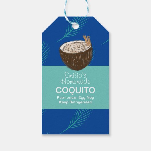 Koquito Recipe Drink Palm Leaf Coconut Egg Nog Cadeaulabel (Voorkant)