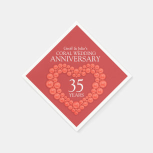 Koraal 35th Bruiloft Jubileum hart genaamd servett Servet