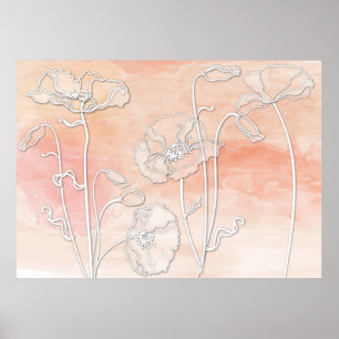 Koraal Abstracte Waterverf en Poppies 3 Poster