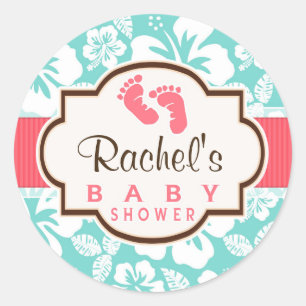 Koraal, Aqua Tropisch Baby shower Ronde Sticker