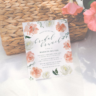 Koraal Aquarel Bloemige Bruiloft Brunch Borrel Uitnodiging Briefkaart