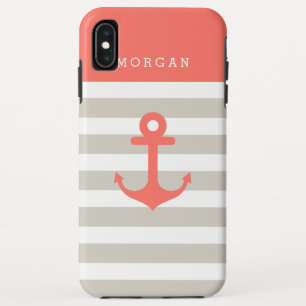 Koraal Beige Strepen - Schattig Scheepsanker Monog iPhone XS Max Hoesje