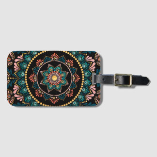 Koraal Blauw Mandala, Heilige Geometrie Boho Etnis Bagagelabel