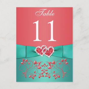 Koraal, Blauwgroen Bloemen, Harten Tafelnummer Pos