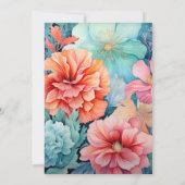 Koraal, Blauwgroen en lichtgrijs bloemenbruiloft Kaart (Achterkant)