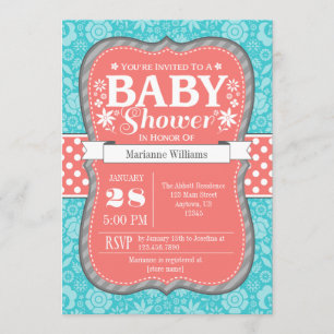 Koraal Blauwgroen Keel Vloeibaar Baby shower Uitno Kaart