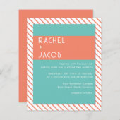 Koraal & Blauwgroen Retro Zomer Bruiloft Uitnodigi (Voorkant / Achterkant)