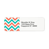 Koraal, Blauwgroen, wit groot Chevron ZigZag Patte Etiket (Voorkant)
