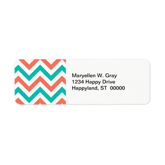 Koraal, Blauwgroen, wit groot Chevron ZigZag Patte Etiket (Voorkant)