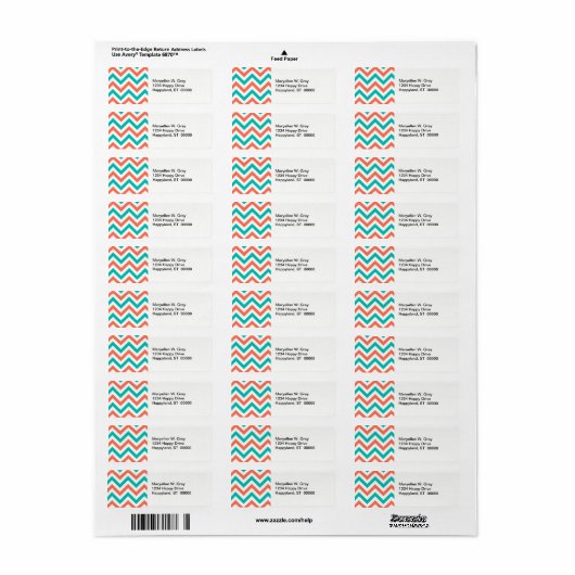 Koraal, Blauwgroen, wit groot Chevron ZigZag Patte Etiket (Full Sheet)