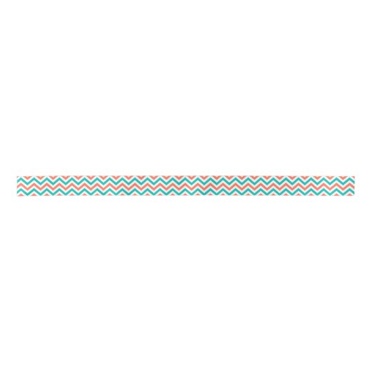 Koraal, Blauwgroen, wit groot Chevron ZigZag Patte Lint (Voorkant)