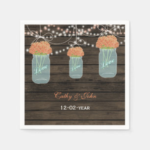 Koraal Bloemen Mason Jar Gepersonaliseerde bruilof Servetten