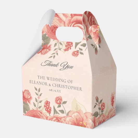 Koraal Bloemen Romantische Tuin Huwelijk Custom Bedankdoosjes (Voorkant Zijde)