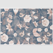 Koraal Blush Roze Bloemen Patroon Blauw