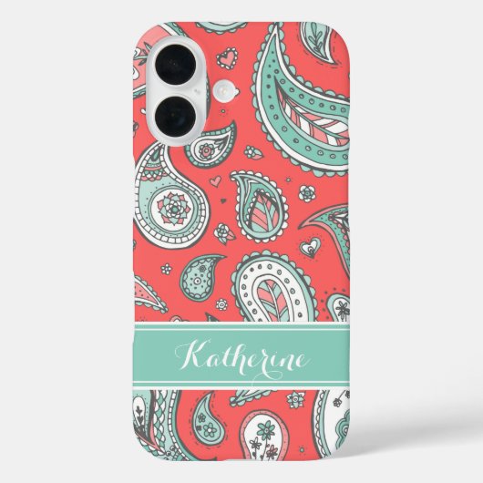Koraal Bohemian Paisley Custom Monogram Case-Mate iPhone Case (Achterkant)