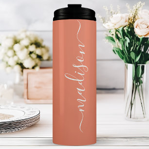 Koraal Bruidsmeisje Stijlvolle Handtekening Script Thermosbeker