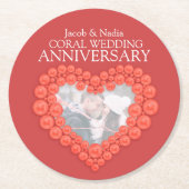 Koraal bruiloft jubileum hart foto onderzetters (Voorkant)