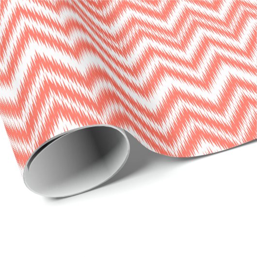 Koraal Chevron Ikat Pattern-pakpapier Cadeaupapier (Rol Hoek)