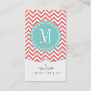 Koraal Chevron Zigzag Gepersonaliseerd Monogram Visitekaartje