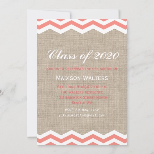 Koraal Chevrons voor het Afstuderen Burlap Kaart (Voorkant)