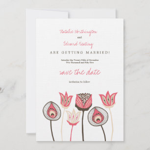 Koraal Chocolade Ivoor Funky Flowers Save the Date