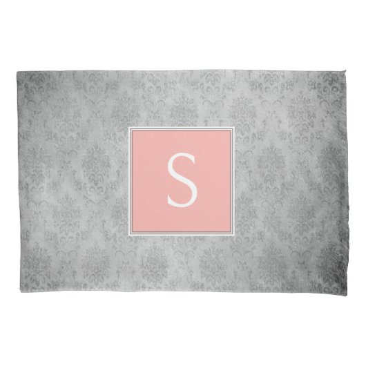 Koraal  Damask Monogram Kussensloop (Voorkant)