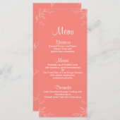 Koraal Eenvoudig Elegant Bloemen Trouwmenu Menu (Voorkant / Achterkant)