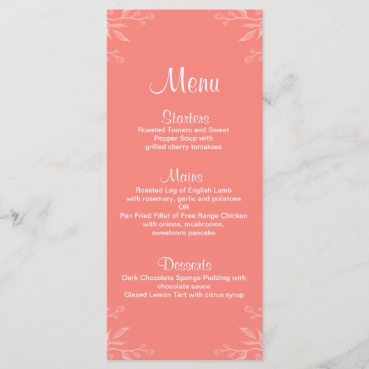 Koraal Eenvoudig Elegant Bloemen Trouwmenu Menu (Voorkant)