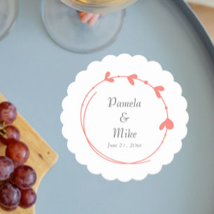 Koraal Eenvoudige Hart Krans Bruiloft Kartonnen Onderzetters