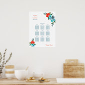 Koraal en Aqua Floral Wedding Dinner Sechart Poster (Keuken)