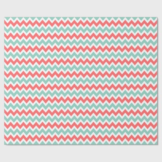 Koraal en Aqua Zigzag Chevron Stripes Cadeaupapier (Vlak)