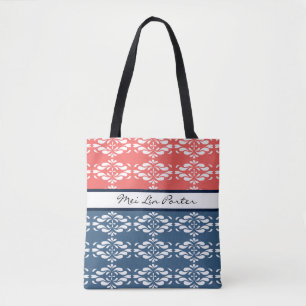 Koraal en Blauwe Floral Tote Bag