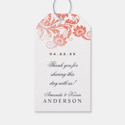 Koraal en blauwe huwelijksfavoriet cadeau hanglabe cadeaulabel (Achterkant)