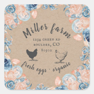 Koraal En Blauwe Pioen Boerderij Eier Karton Vierkante Sticker