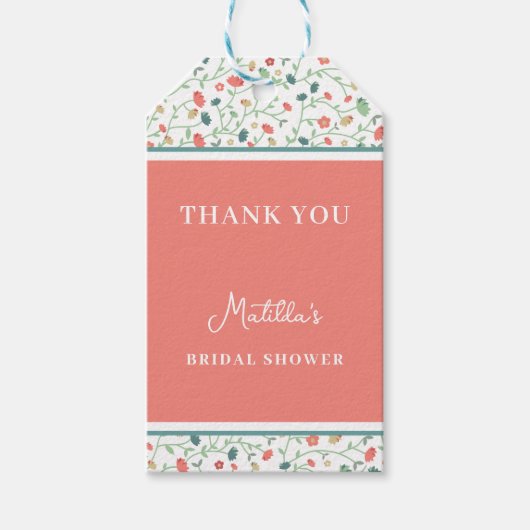 Koraal en Blauwe Wildbloemen VRIJGEZELLENFEEST Cadeaulabel (Voorkant)