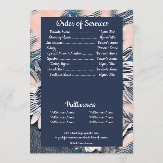 Koraal en Blauwe Zonnebloem Kunst | Foto | Begrafe Programma (Achterkant)