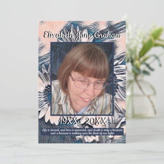 Koraal en Blauwe Zonnebloem Kunst | Foto | Begrafe Programma (Staand voorkant)